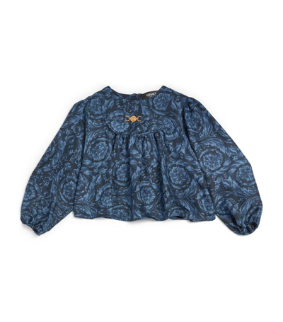Shop Young Versace Silk Floral Print Top (6-14 Years) In Navy