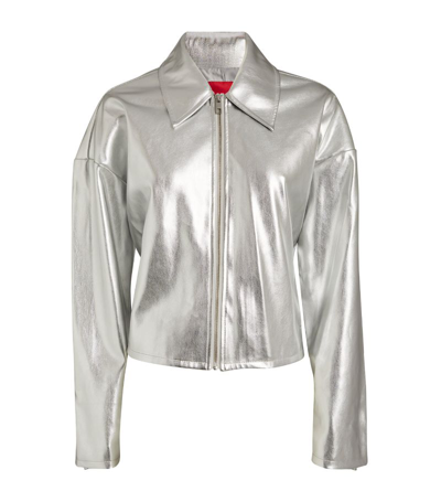 Shop Staud Cropped Lennox Jacket In Silver