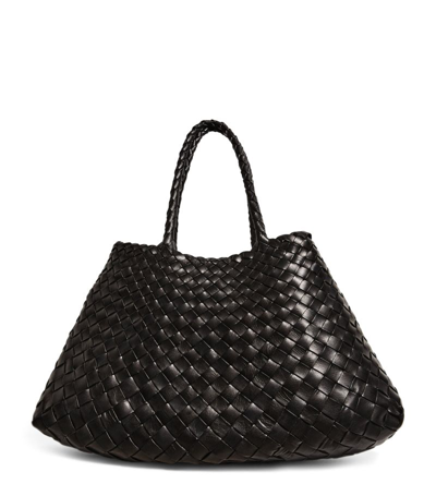 Shop Dragon Diffusion Small Leather Woven Santa Croce Tote Bag In Black