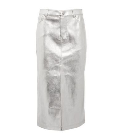 Shop Staud Metallic Oaklyn Midi Skirt In Silver