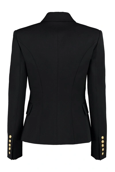 Shop Balmain Wool Double-breasted Blazer In Black