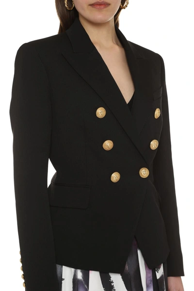 Shop Balmain Wool Double-breasted Blazer In Black