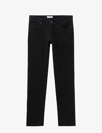 Shop Ikks Mens Noir Lemmy Fleece-lined Slim-fit Stretch-denim Jeans