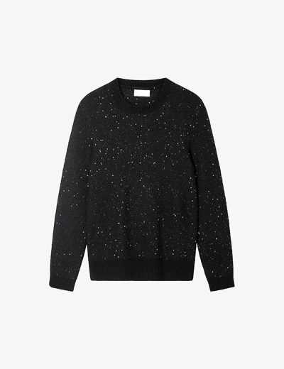 Shop The White Company Sequin-embellished Organic Cotton-blend Jumper In Black