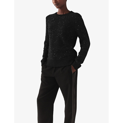 Shop The White Company Sequin-embellished Organic Cotton-blend Jumper In Black