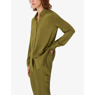 Shop Whistles Women's Khaki/olive Molly Relaxed-fit Satin Shirt In Green