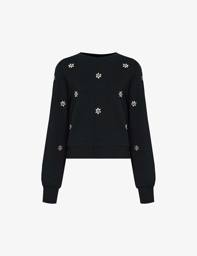 Shop Paige Ordenna Rhinestone-embellished Cotton-jersey Sweatshirt In Black