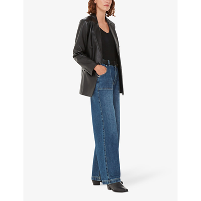 Whistles Essential Ribbed V Neck Top In Black