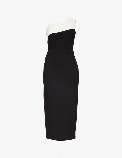 Shop Roland Mouret Womens Monochrome Strapless Asymmetric-neckline Stretch-woven Blend Midi Dress