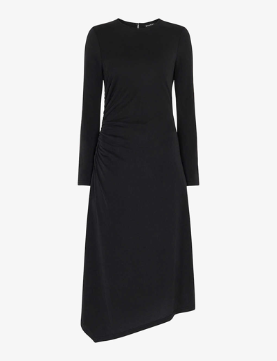 Shop Whistles Women's Black Ruched Modal-blend Jersey Midi Dress