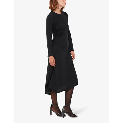 Shop Whistles Women's Black Ruched Modal-blend Jersey Midi Dress