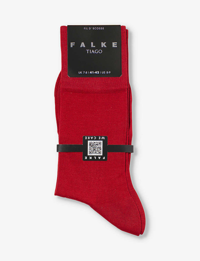 Shop Falke Mens Red Tiago Fine-pattern Ankle-rise Stretch-organic-cotton-blend Socks