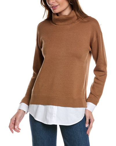 Shop Jones New York Cowl Neck Twofer In Brown