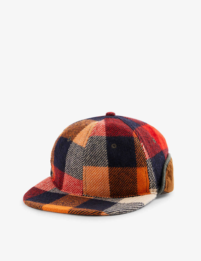 Shop Rrl Check-print Wool Baseball Cap In Orange Multi