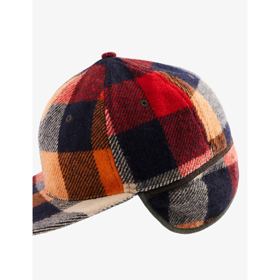Shop Rrl Check-print Wool Baseball Cap In Orange Multi