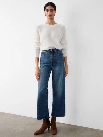 WHITE + WARREN CASHMERE WAFFLE SWEATSHIRT IN SOFT WHITE 
