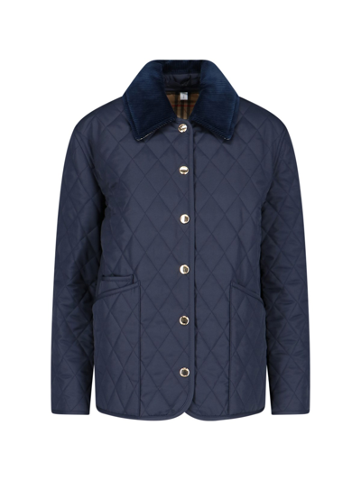 Shop Burberry Quilted Jacket In Blue
