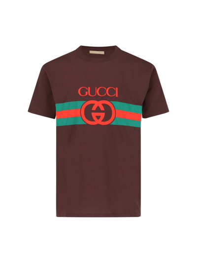 Shop Gucci 'incrocio Gg' T-shirt In Brown