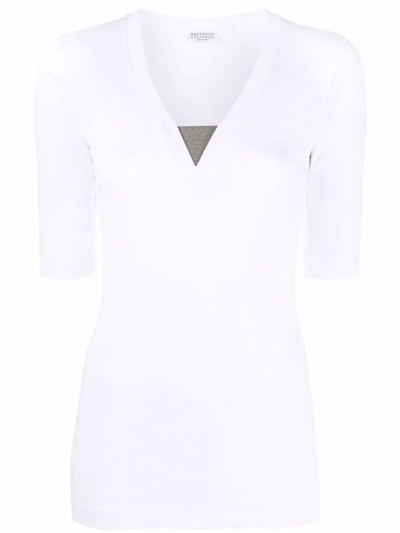 Shop Brunello Cucinelli Short Sleeve V-neck T-shirt In White