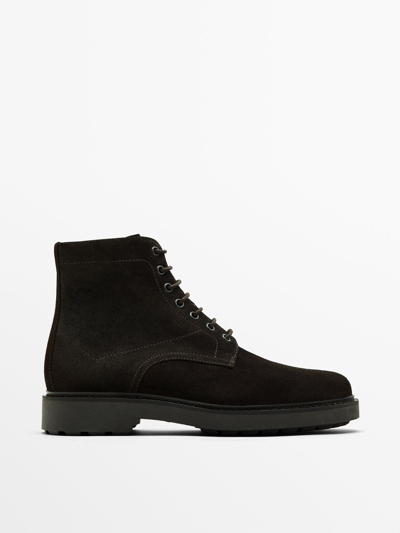 Shop Massimo Dutti Brown Split Suede Boots