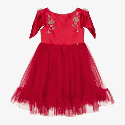 Shop Le Mu Girls Red Satin & Tulle Dress