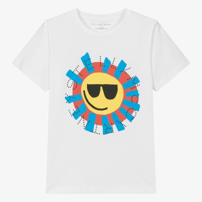 Shop Stella Mccartney Teen Boys White Cotton Sun Print T-shirt