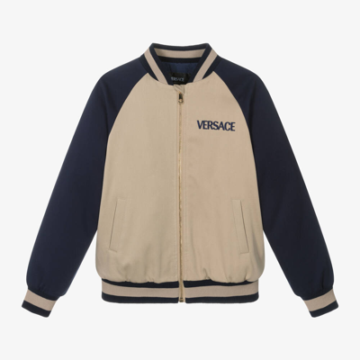 Shop Versace Teen Boys Beige Cotton Bomber Jacket