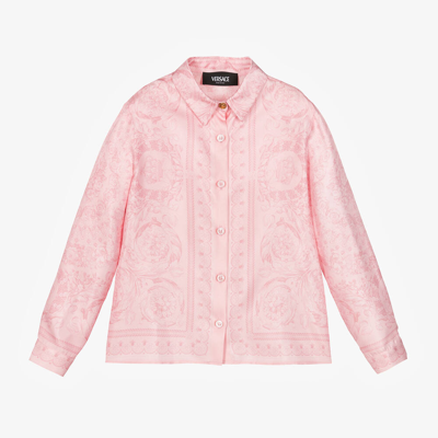 Shop Versace Girls Pink Barocco Silk Shirt
