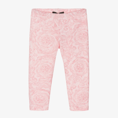 Shop Versace Baby Girls Pink Barocco Cotton Leggings
