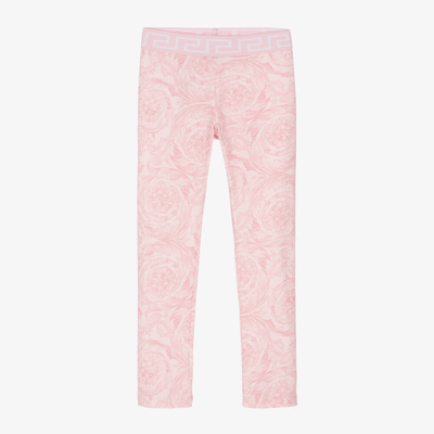 Shop Versace Girls Pink Barocco Cotton Leggings