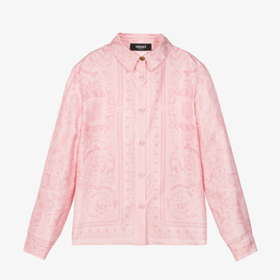 Shop Versace Teen Girls Pink Barocco Silk Shirt