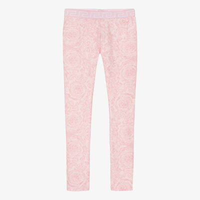 Shop Versace Teen Girls Pink Barocco Cotton Leggings