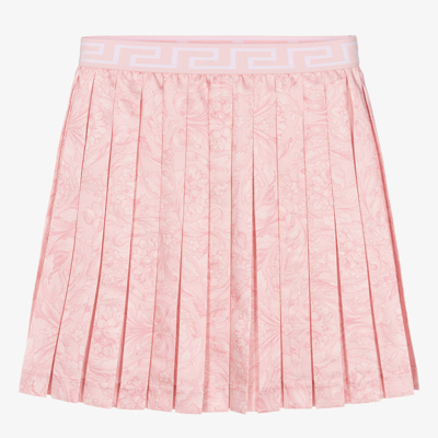 Shop Versace Teen Girls Pink Barocco Pleated Skirt