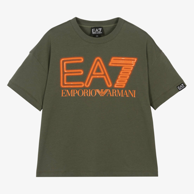 Shop Ea7 Emporio Armani Teen Boys Khaki Green Cotton T-shirt