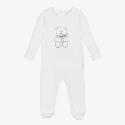 Shop Guess White Embroidered Cotton Bear Babygrow