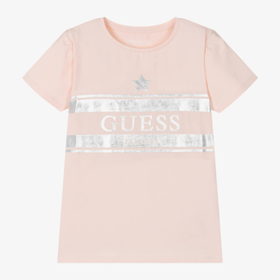Shop Guess Junior Girls Pink Cotton T-shirt