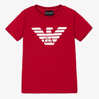 Shop Emporio Armani Boys Red Cotton Eagle T-shirt