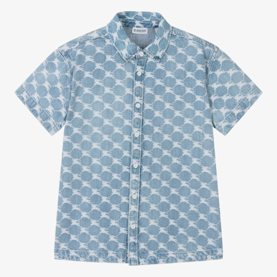 Shop Burberry Teen Boys Blue Denim Ekd Shirt