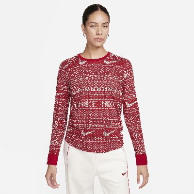 Nike Women's  Sportswear Essential Long-sleeve Holiday Top In Red