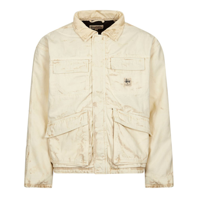 Shop Stussy Distressed Canvas Shop Jacket In Green