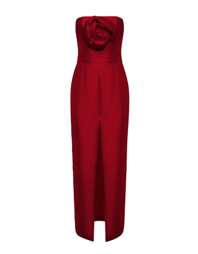 Shop Nds The Label Strapless Embellised Front Slit Column Dress In Red
