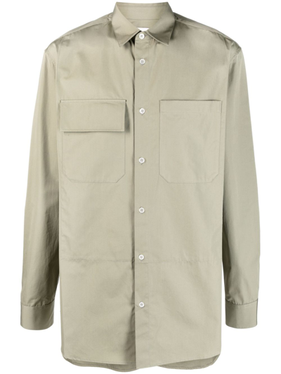 Shop Jil Sander Green Long-sleeved Cotton Shirt