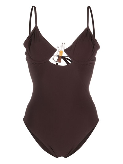 Shop Christopher Esber Brown Nebula Bead-embellished Swimsuit