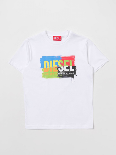 Shop Diesel T-shirt With Multicolor Logo In White