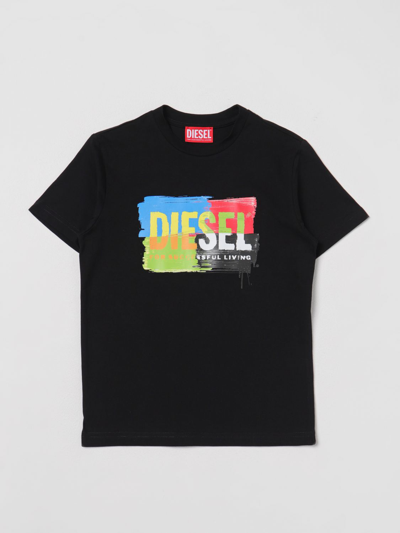 Shop Diesel T-shirt With Multicolor Logo In Black