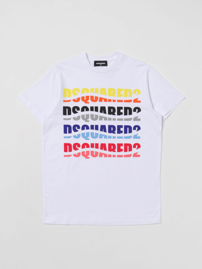 Shop Dsquared2 Junior T-shirt With Multicolor Logo In White