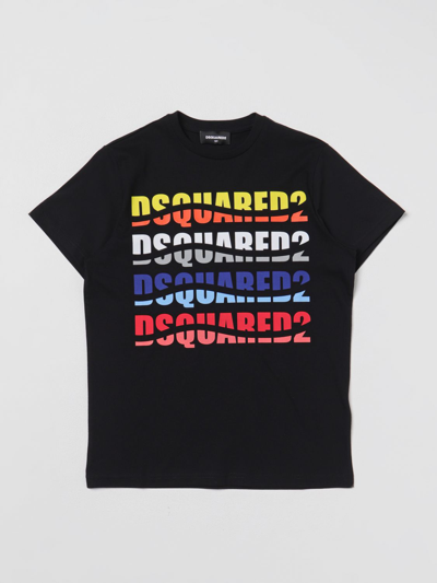Shop Dsquared2 Junior T-shirt With Multicolor Logo In Black