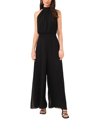 Vince Camuto Halter Neck Wide Leg Chiffon Jumpsuit In Rich Black