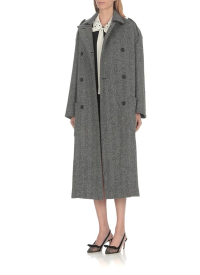 Shop Red Valentino Double Breasted Coat In Grey