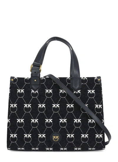 Shop Pinko Shopper Bag With Monogram In Black